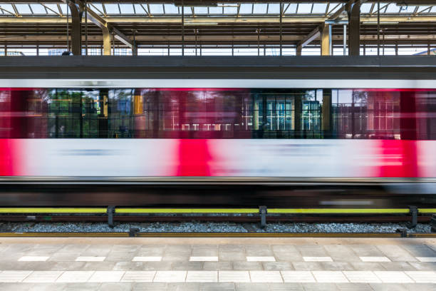 istock Fast metro train at Amsterdam Amstel station at the Netherlands. 1332789282