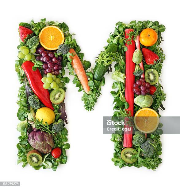Alfabeto Frutta E Verdura - Fotografie stock e altre immagini di Alfabeto - Alfabeto, Alimentazione sana, Frutta