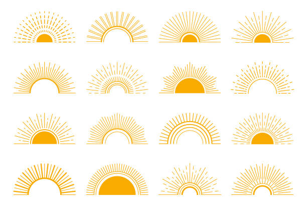 Sun Sunrise and sunset icon set. Vector design elements on a white background. lens flare illustrations stock illustrations