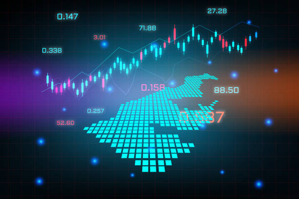 istock Stock market background or forex trading business graph chart for financial investment concept of Monaco map. business idea and technology innovation design. 1332803371