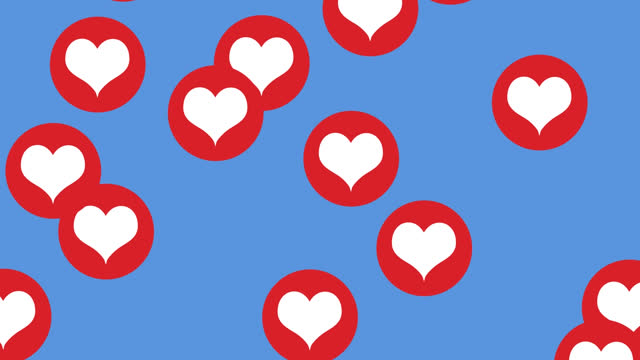 Digital animation of multiple heart icons floating against blue background