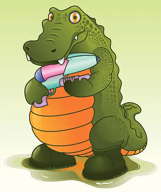 Vector illustration of Crocodile with Water Gun