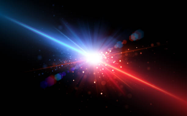 red and blue forces light rays background - kıvılcım stock illustrations