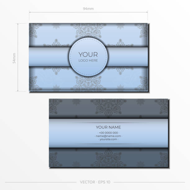 istock Vector Preparation of business cards in Blue color with luxurious black patterns. Template for print design business card with vintage ornament 1332817738