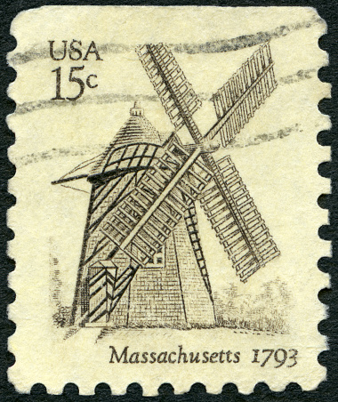 Postage stamp printed in USA shows Cape Cod Windmill, Eastham, Massachusetts, 1793, Mills, 1980