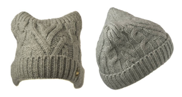 istock Women's hat . knitted hat isolated on white background.gray hat 1332819701