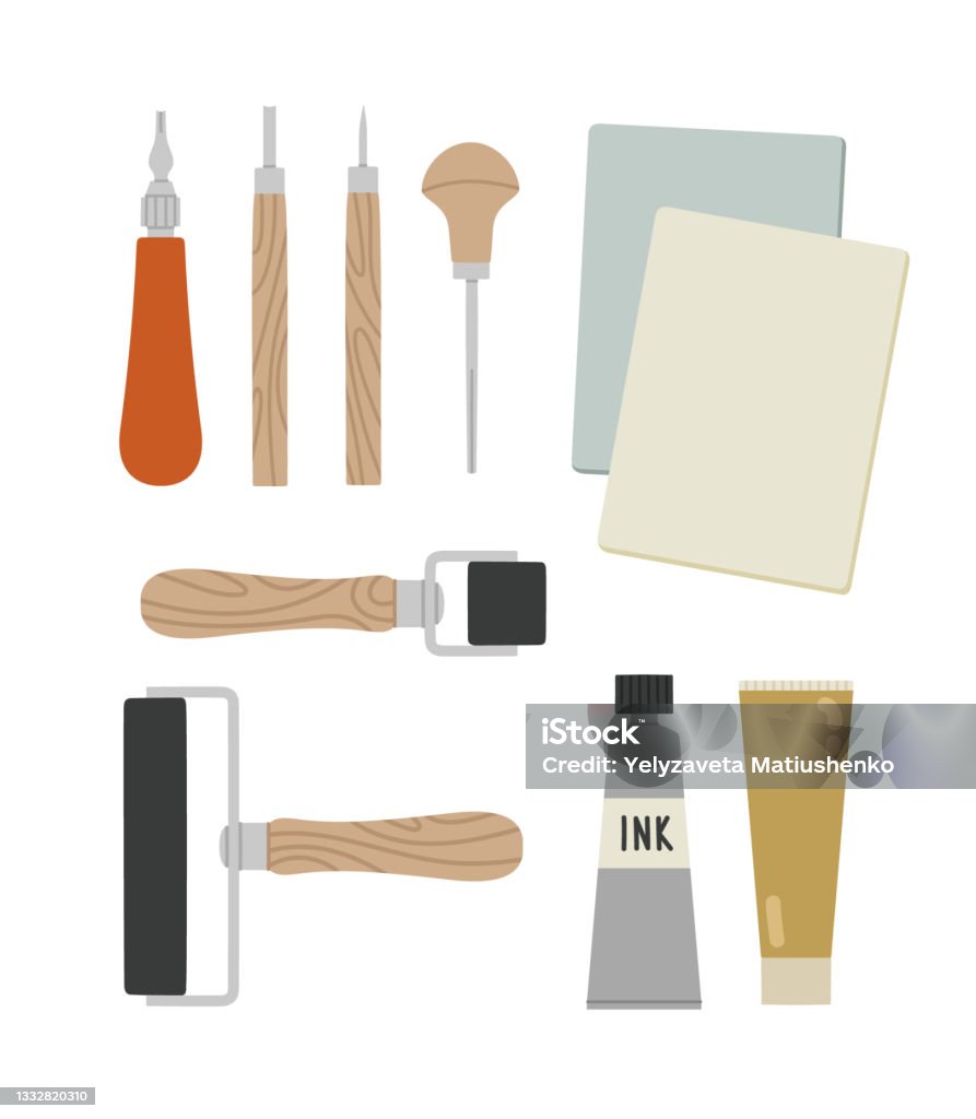 Handdrawn Tools For Lino Cutting Or Lino Printing Stock Illustration -  Download Image Now - iStock