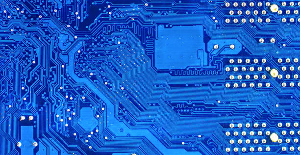istock Blue circuit board lines of motor broadband electronic devices, beautiful connection pattern. 1332824935