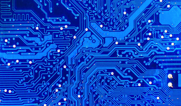 istock Blue circuit board lines of motor broadband electronic devices, beautiful connection pattern. 1332824974