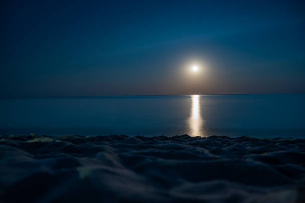 istock Moonlit path on the night sea. Summer coast. Beautiful landscape. Full moon 1332826309