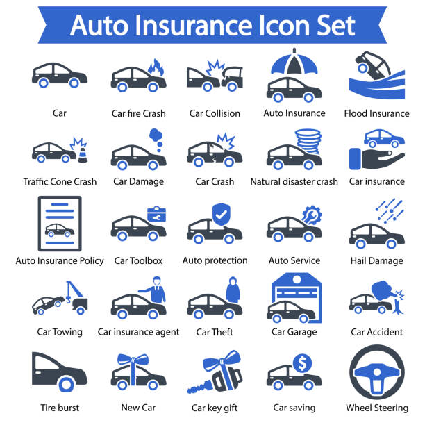 bildbanksillustrationer, clip art samt tecknat material och ikoner med auto insurance icon set - bilförsäkring