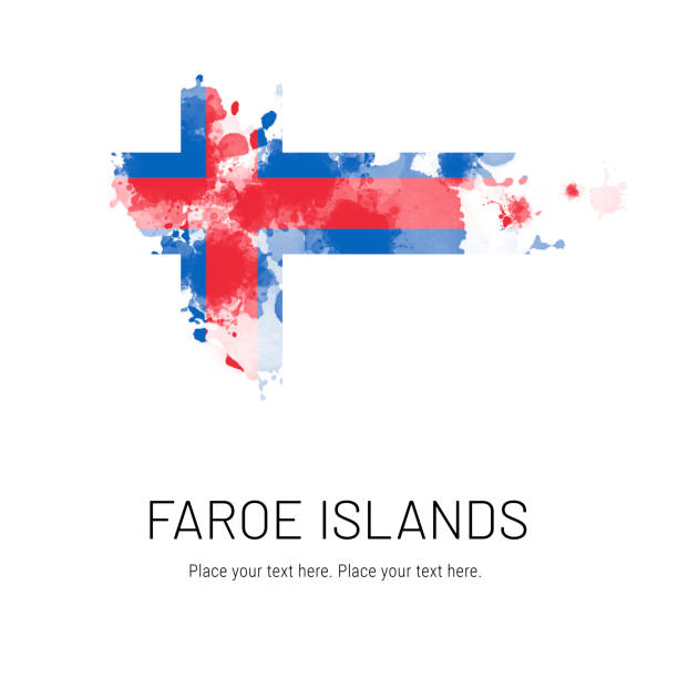 Flag of Faroe Islands ink splat on white background. Splatter grunge effect. Copy space. Solid background. Text sample.