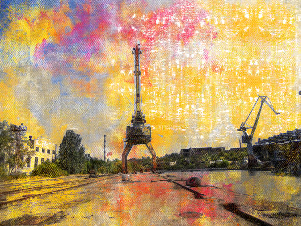 istock Industry. Empty pier of an abandoned shipyard. An old rusty port 1332842148