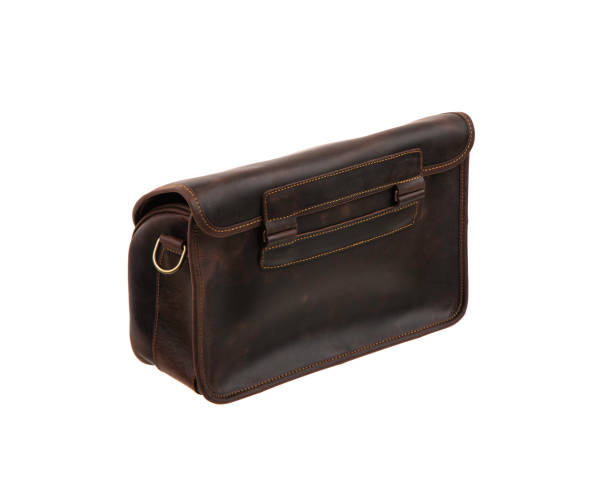 istock Brown leather bag with metal clasp. Isolate on a white background. 1332842238