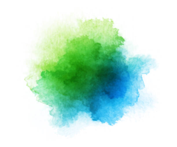 흰색 배경에 추상파란색과 녹색 수채화 - watercolor painting stock illustrations
