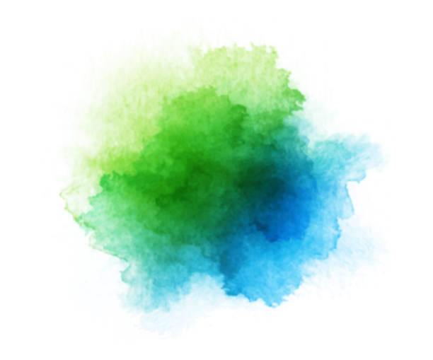 ilustrações, clipart, desenhos animados e ícones de aquarela azul e verde abstrata no fundo branco - paint watercolour paints watercolor painting colors