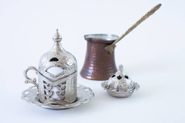 istock Turkish coffee and turkish delight set on white background. 1332845889