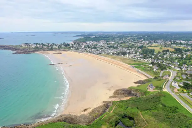 aerial view of Longchamp beach St Lunaire Brittany France