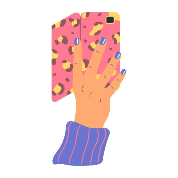 istock Woman's hand holding a phone. Vector illustration in flat style isolated on white background. 1332849122