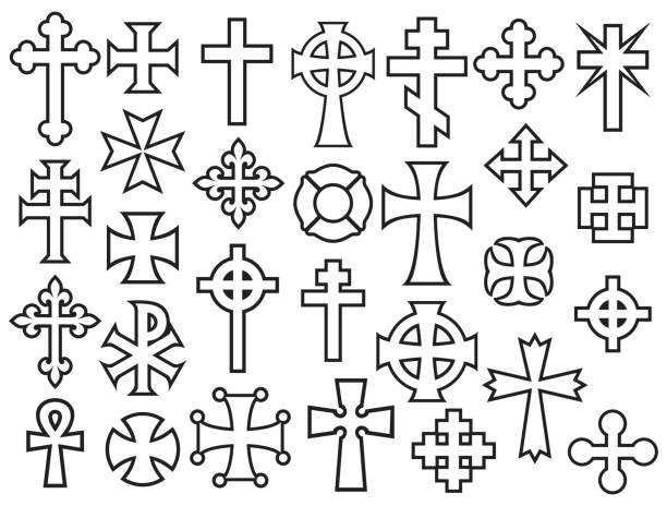 Cross icons collection Cross icons collection set byzantine stock illustrations