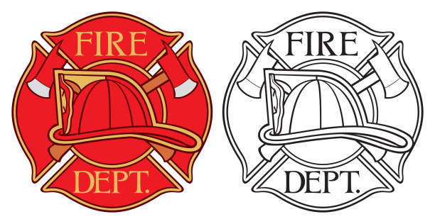 ilustrações de stock, clip art, desenhos animados e ícones de fire department or firefighters maltese cross symbol - office tool flash