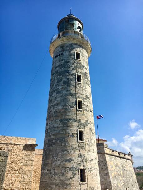 Faro Castillo del Morro lighthouse located in Havana, Cuba. Faro Castillo del Morro lighthouse located in Havana, Cuba. Built in 1845 on the ramparts of the Castillo de los Tres Reyes Magos del Morro, an old fortress guarding the harbor of Havana morro castle havana stock pictures, royalty-free photos & images