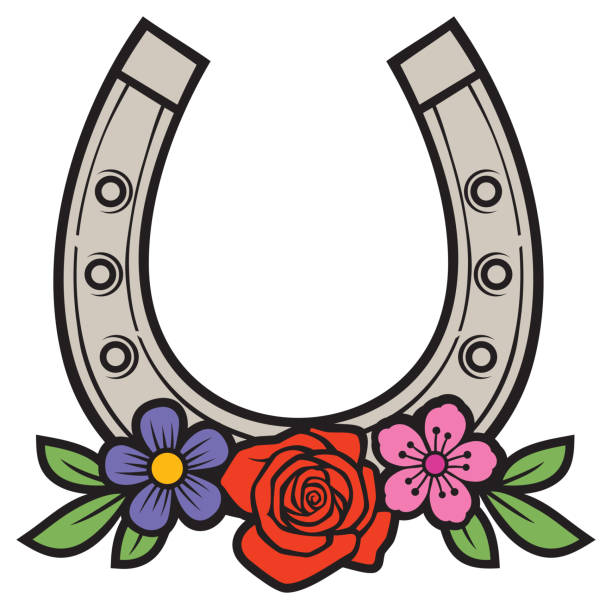 ilustrações, clipart, desenhos animados e ícones de ferradura e flores - horseshoe rusty nail old