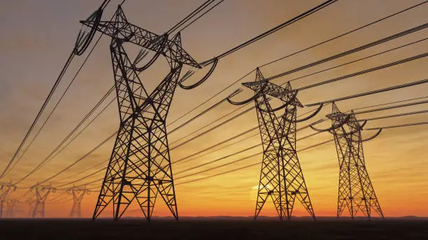 Photo of High Voltage Electric Power Lines At Sunset