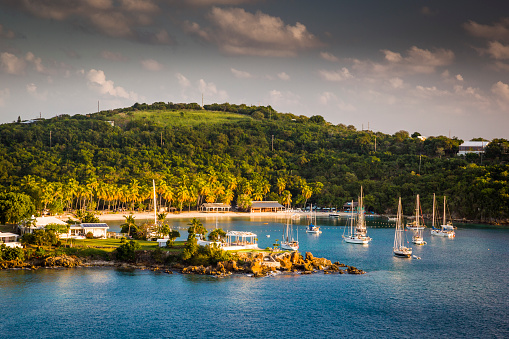 Sailing Boats and mountain view landscape in Saint Thomas, British Virgin Islands