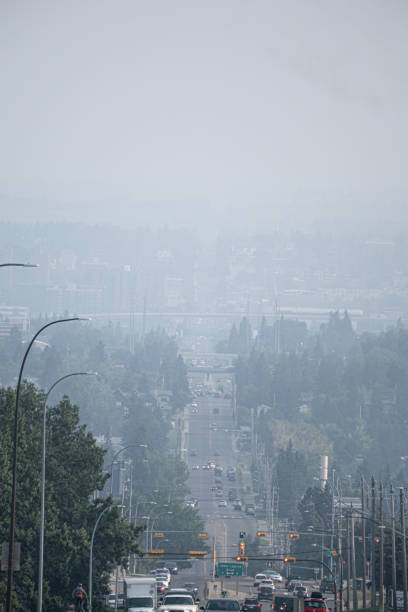 istock Downtown Calgary city street covered with smoke from forest fires 1332861666