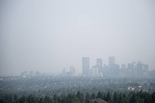 istock Downtown Calgary city street covered with smoke from forest fires 1332861683
