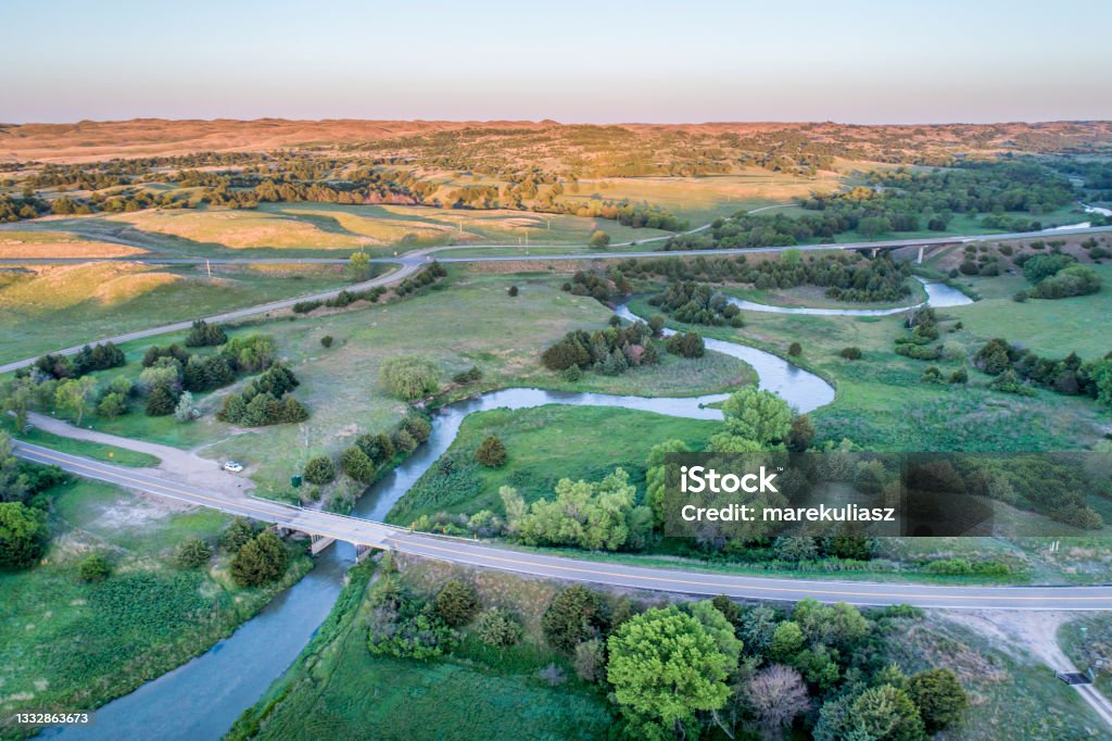 Luftaufnahme des Dismal River in Nebraska - Lizenzfrei Anhöhe Stock-Foto Luftaufnahme des Dismal River in Nebraska - Lizenzfrei Anhöhe Stock-Foto