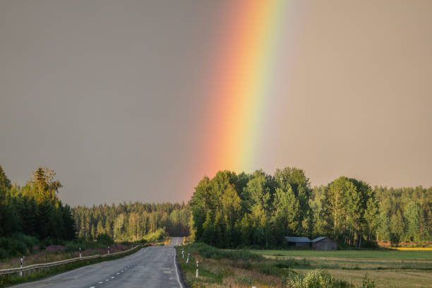 This is rainbow in Finland. I was driwing from fishing trip to home when I met this amazing rainbow. The place is named Isokyrö.