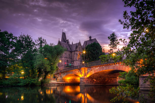 Marburg an der Lahn in the evening The Weidenhäuser Bridge in Marburg an der Lahn, behind it the Old University. hesse germany stock pictures, royalty-free photos & images