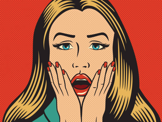 illustrations, cliparts, dessins animés et icônes de le pop art a surpris le visage de la femme - expressionnisme