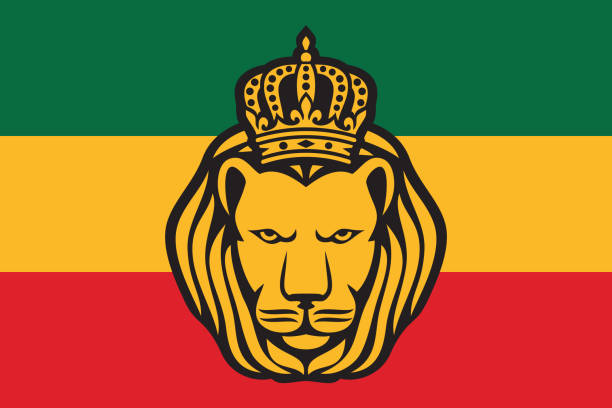 flaga rastafariańskia z lwem judy - ragga stock illustrations