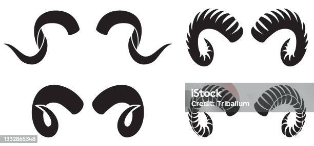 Ram Horns Stock Illustration - Download Image Now - Horned, Hunting Horn, Ram - Animal
