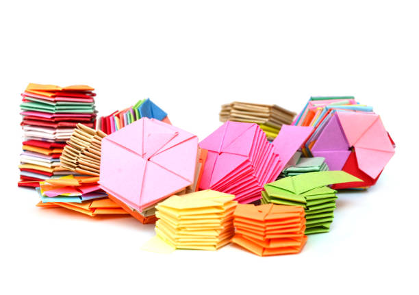istock Multi color origami hexagon shapes on white 1332866305