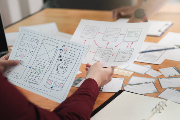 istock UX or UI designers designing on digital tablet and smartphone application layout prototype project. 1332867395