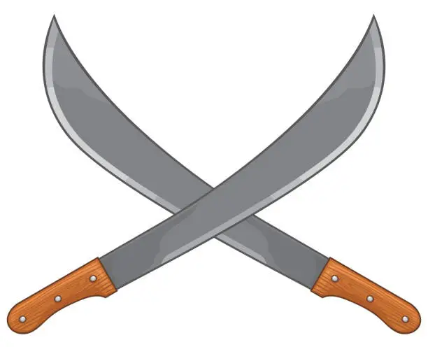 Vector illustration of Two crossed machetes