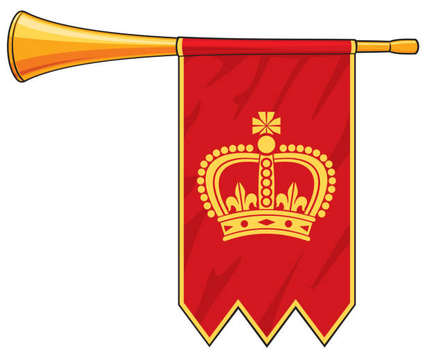 ilustrações de stock, clip art, desenhos animados e ícones de trumpet with flag - bugle trumpet brass old fashioned