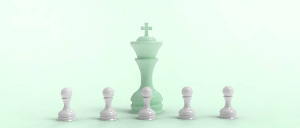 istock Creative idea. Chess pawn and Chess king with business Leadership for teamwork power and confidence concept on Green background. website , banner, Copy Space -3d Rendering 1332870282
