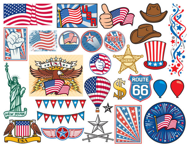 USA icon set USA icon collection set sheriff illustrations stock illustrations