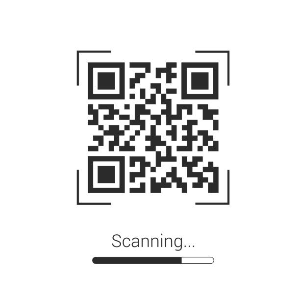 Black QR code with text scanning, isolated on white background - vector Black QR code with text scanning, isolated on white background - vector qr barcode generator stock illustrations
