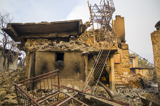 Belgrade, Serbia, May 30, 2019: A demolition process of a disused building in Zemun.