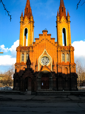 Cathedral with two towers in Krasnoyarsk. Cathedral with two towers in Krasnoyarsk.