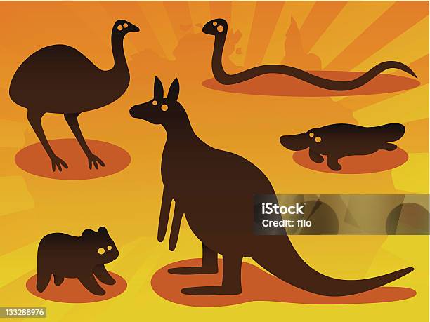 Австралийский Животных — стоковая векторная графика и другие изображения на тему Без людей - Без людей, Беззаботный, Большой рыжий кенгуру