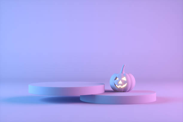 istock 3D Pumpkins for Halloween and Empty Product Stand, Podium, Exhibition 1332894848