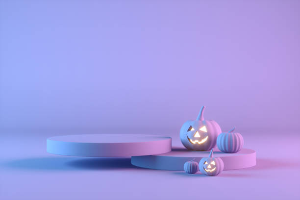 istock 3D Pumpkins for Halloween and Empty Product Stand, Podium, Exhibition 1332895108