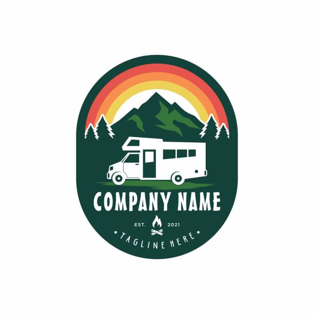 illustrations, cliparts, dessins animés et icônes de modèle d’icône de voiture d’aventure de camping-car ou de véhicule récréatif (vr), conception vectorielle de voyage et de loisirs. - camping car